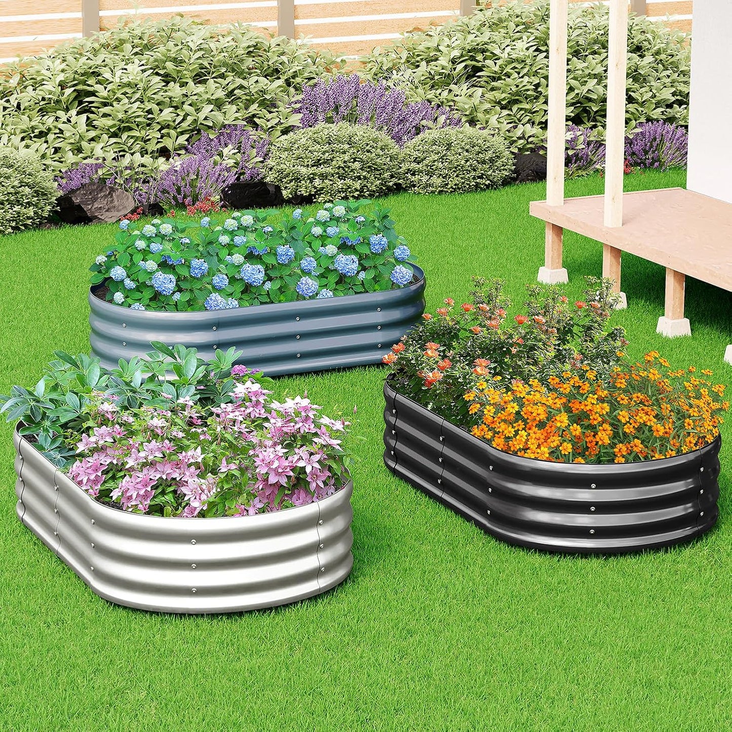 zizin 2 Pack Galvanized Raised Garden Bed Metal Oval Raised Garden Beds Outdoor Planter Box for Vegetables (6x3x1FT, Silver)