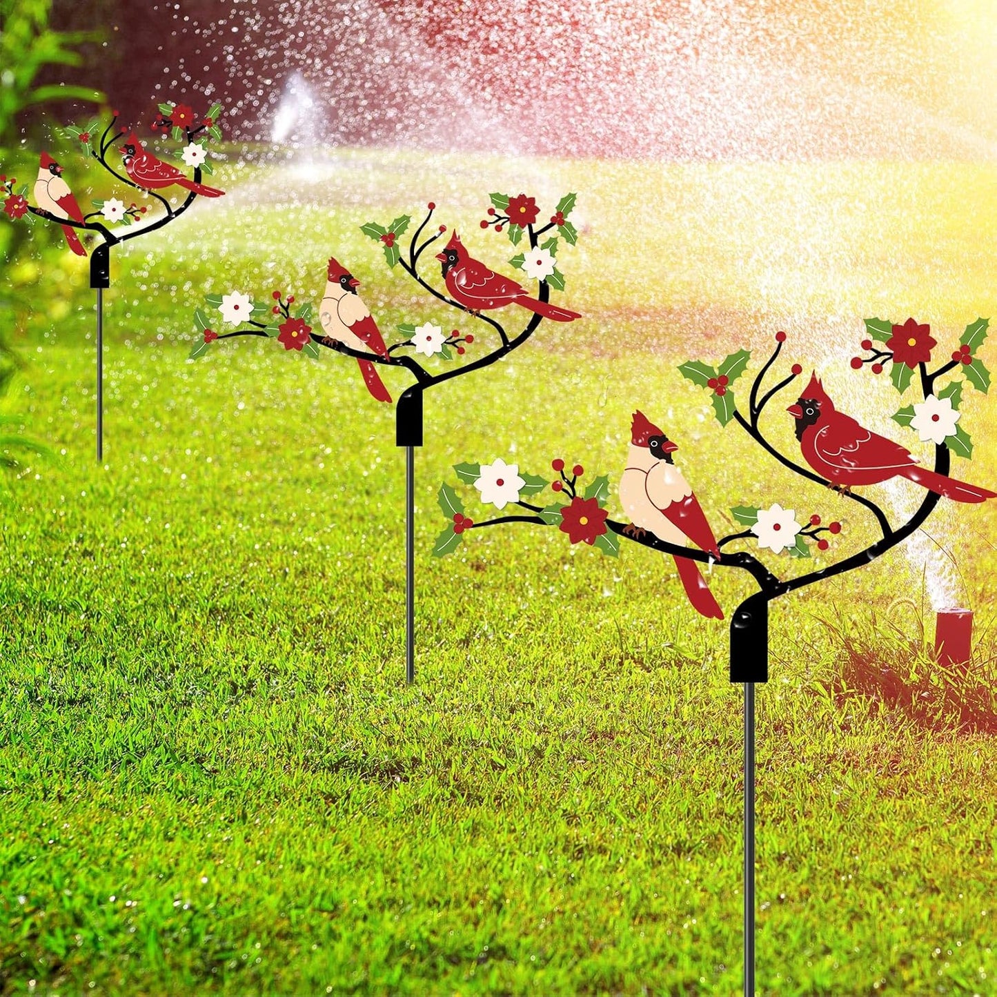 4 Pcs Cardinal Decor Sign Cardinal Garden Stakes Yard Sign Outdoor Decorations Spring Red Metal Bird Decorative for Lawn Garden Landscape Flower Bed Patio Yard