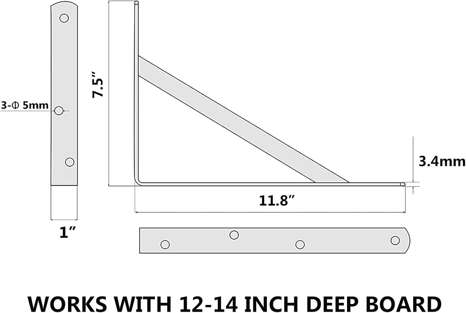 12-Pack 12 Inch Heavy Duty Shelf Brackets, Large Wall Bracket for Floating Shelves, Black Powder-Coated Steel