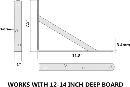 12-Pack 12 Inch Heavy Duty Shelf Brackets, Large Wall Bracket for Floating Shelves, Black Powder-Coated Steel