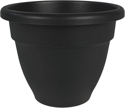 The HC Companies Caribbean Planter Pot - Outdoor & Indoor Plant Pot with Drainage Hole & Plug - Rolled Rim Plastic Pots for Plants & Flowers - Decorative Plant Pot (14" Black, Pack of 1)