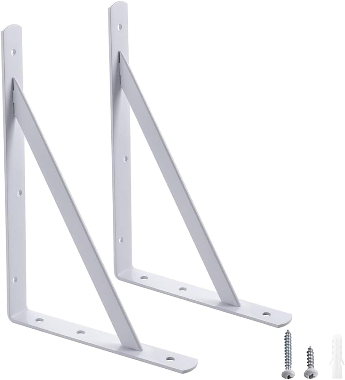 HOME MASTER HARDWARE 12 x 8 inch Heavy Duty Shelf Brackets, Load Capacity: 600lb, 10-Pack White Metal L Supports for Wall Mounted Wood Shelving, Shelves Bracket with Screws