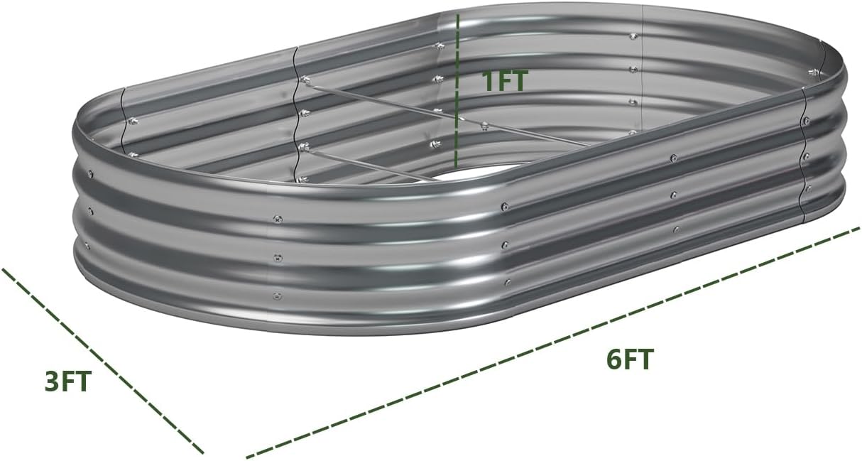 zizin 2 Pack Galvanized Raised Garden Bed Metal Oval Raised Garden Beds Outdoor Planter Box for Vegetables (6x3x1FT, Silver)