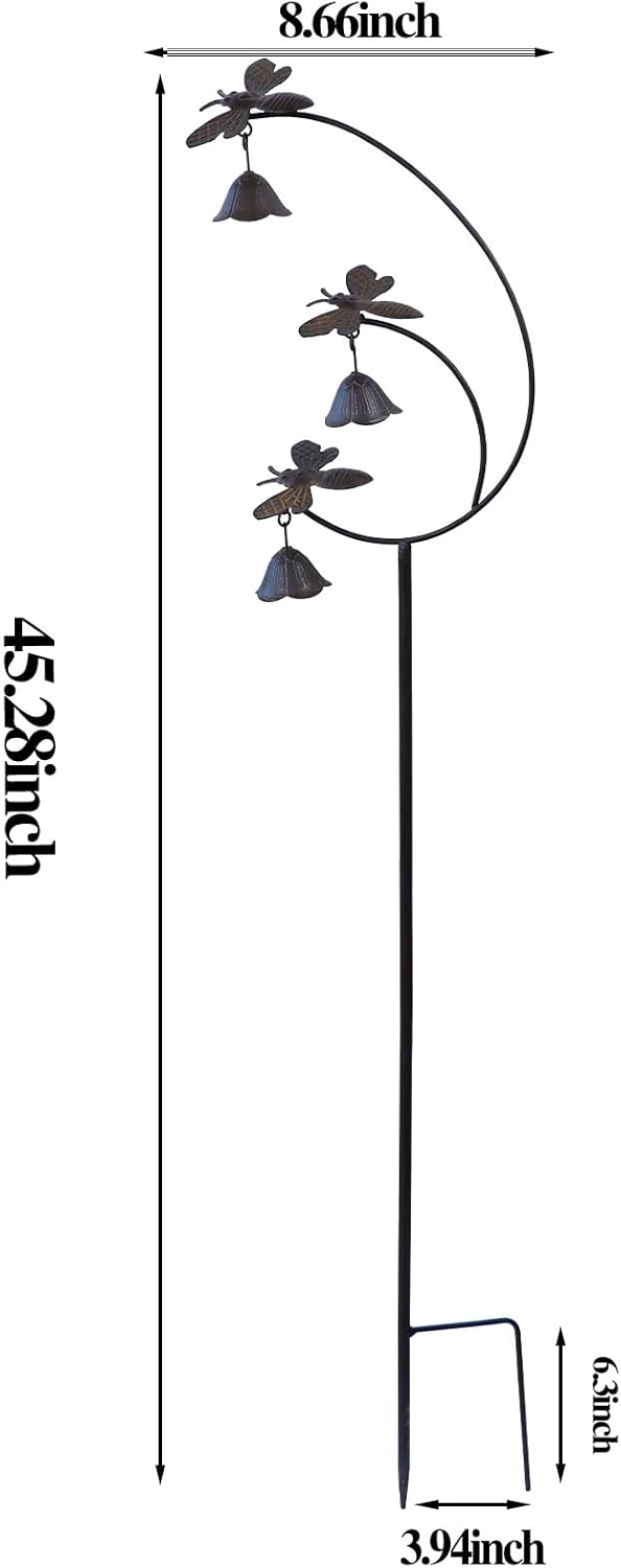Gardens Metal Bees with Bells for Outside Garden Art,Decorative Garden Stakes