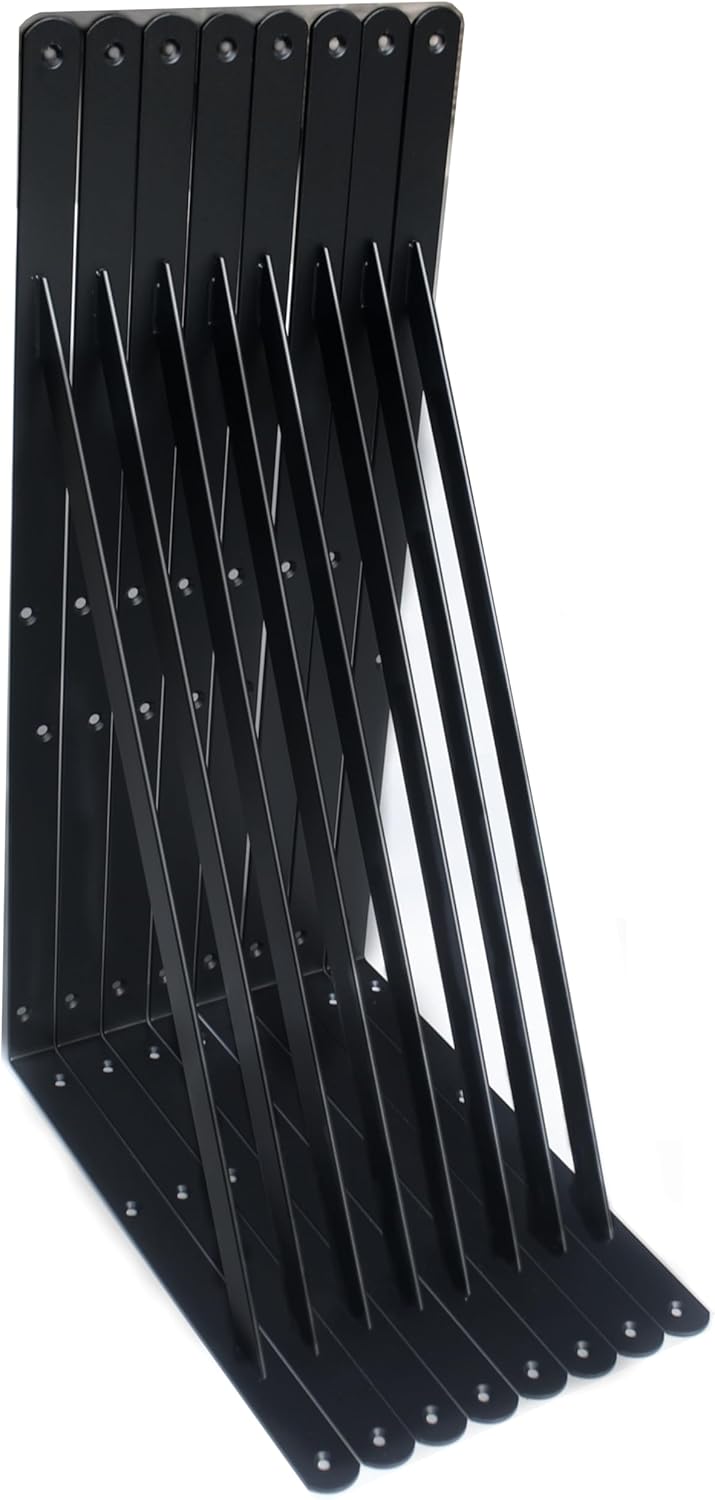 16 Pack L12 x H 8" Black Heavy Duty Shelf Brackets with Screws Metal Shelf Brackets Shelf Support Angle Brackets for Shelves L Brackets Heavy Duty Floating Shelf