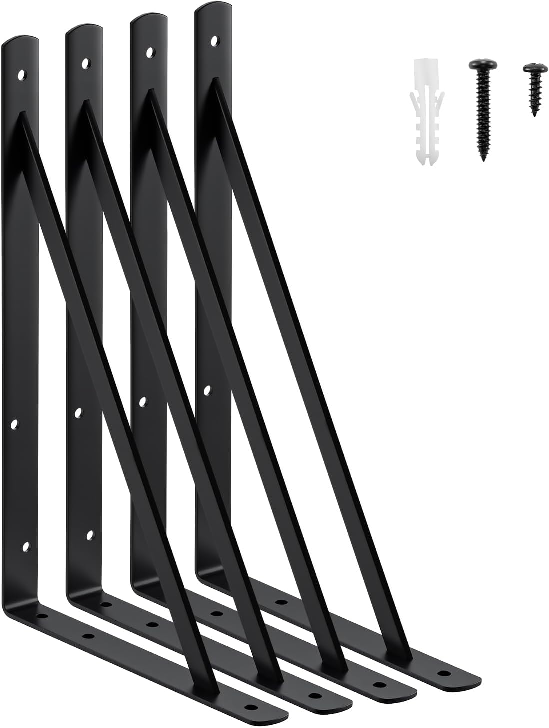 HOME MASTER HARDWARE 12 inch x 8 inch Heavy Duty Shelf Brackets, Load Capacity: 600lb, Black Metal 90 Degree Supports for Shelves 10-Pack, Wall Mounted L Bracket for Floating Shelving with Screws