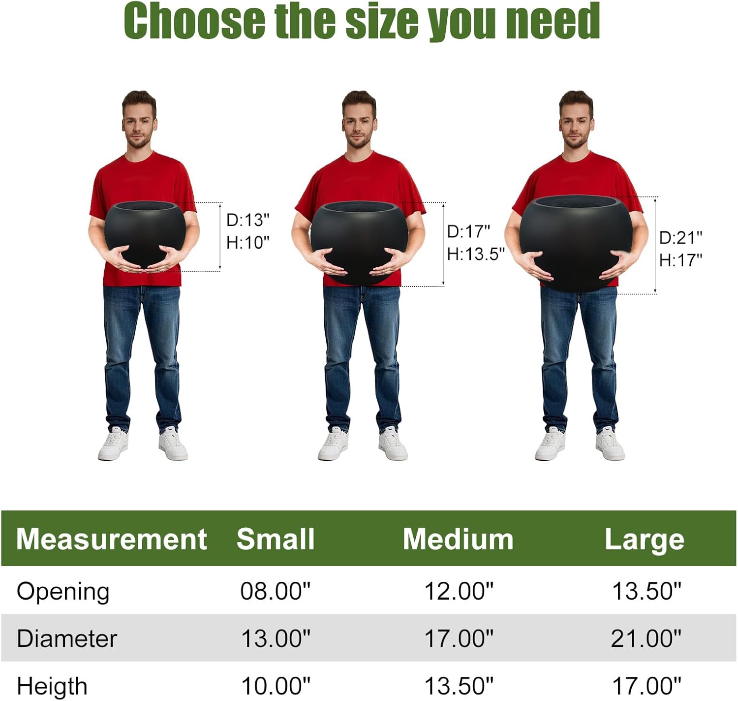 13.5 H x 17" Dia (12" Pot Opening) Round Fiberstone Planter with Drainage Hole, Black, Indoor/Outdoor Large Plant Pot for Home Patio Garden, Ideal for Large Plants