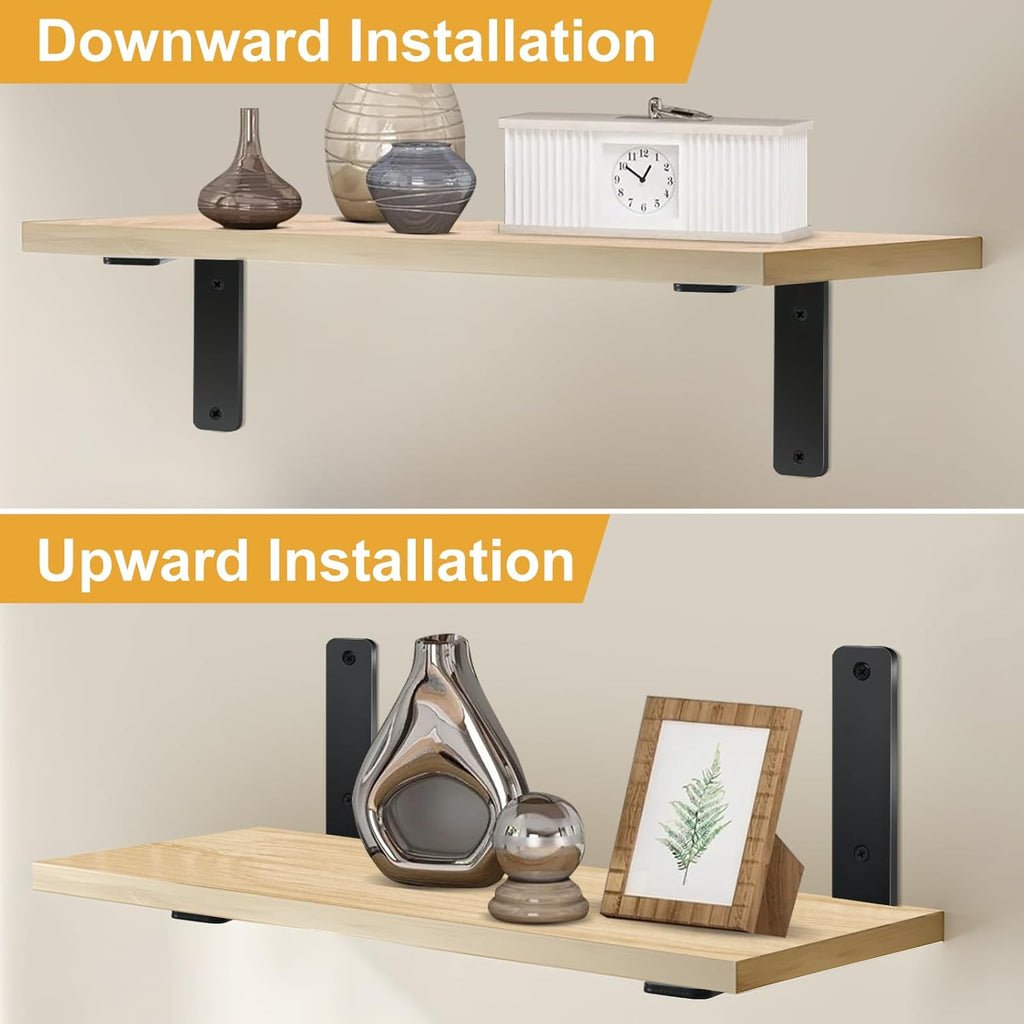 12 Pack - L 8" x H 6" x W1.5, 5mm Thick Black L Shelf Bracket, Iron Shelf Brackets, Metal Shelf Brackets, Floating Shelf, Shelf Supports with Screws