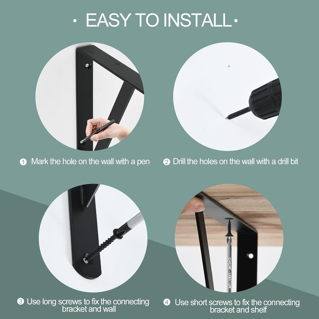 12 Pack L14 x H 10" Black Heavy Duty Shelf Brackets with Screws Metal Shelf Brackets Shelf Support Angle Brackets for Shelves L Brackets Heavy Duty Floating Shelf