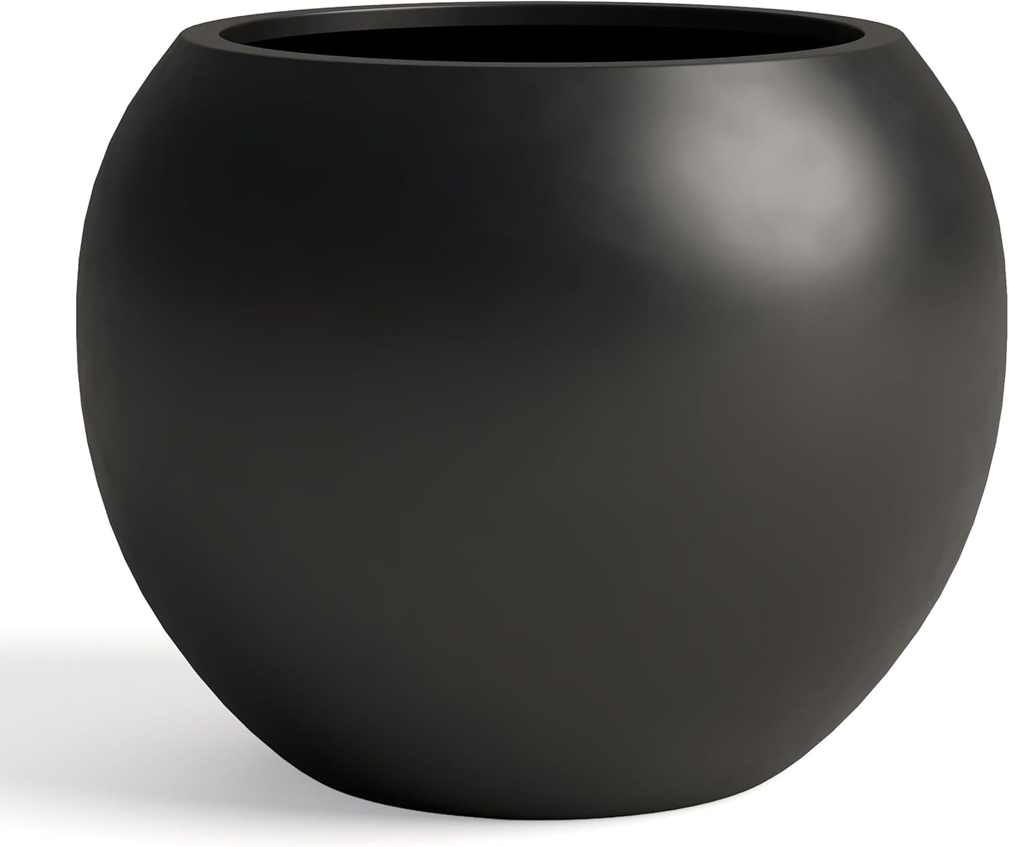 DTY Signature Mount Sherman Modern Indoor Outdoor Fiberstone Sphere Planter, Durable Round Garden Pot, Weather Resistant, Drainage Hole & Rubber Plug, Planter for Christmas Tree - Small, Black