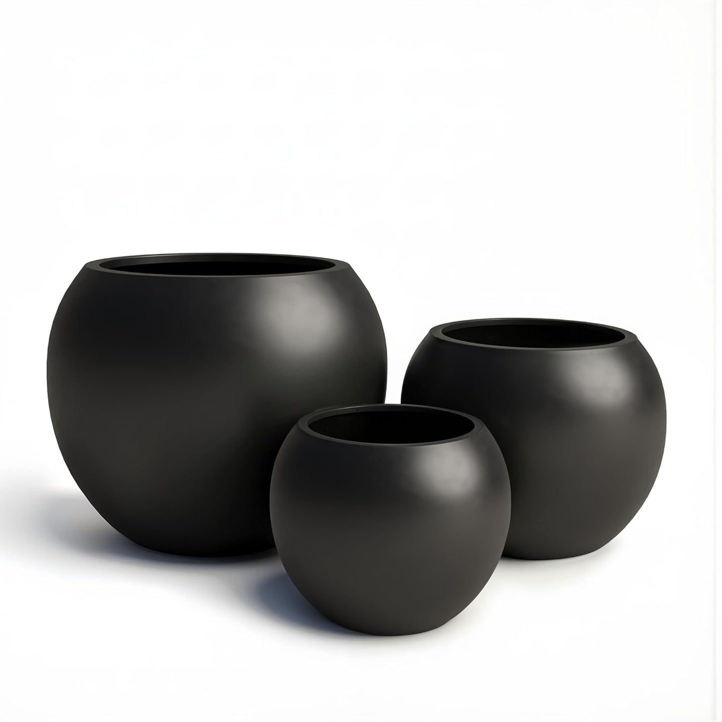 DTY Signature Mount Sherman Modern Indoor Outdoor Fiberstone Sphere Planter, Durable Round Garden Pot, Weather Resistant, Drainage Hole & Rubber Plug, Planter for Christmas Tree - Small, Black