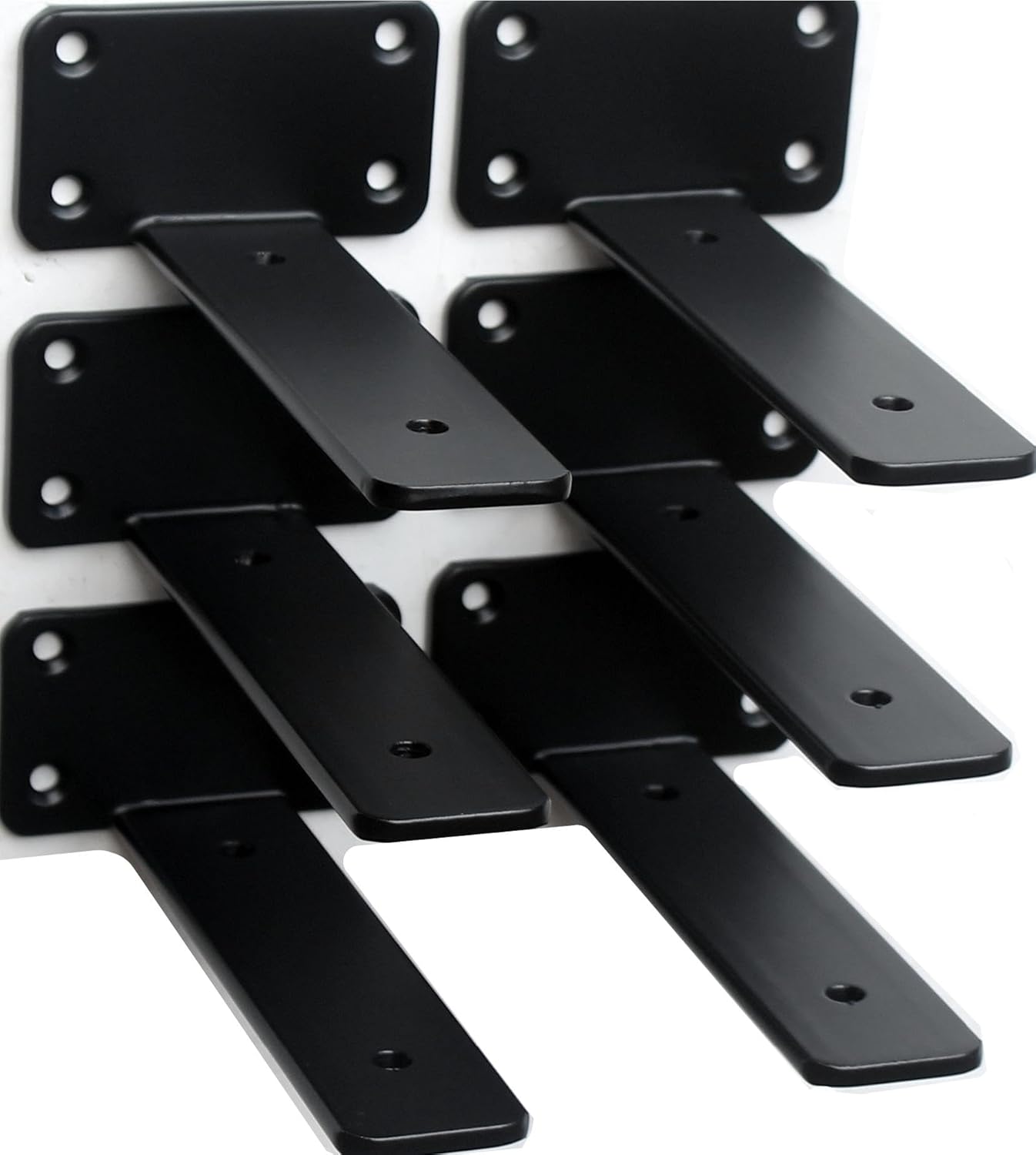 12 Pack - 8 inch Black Hidden L Shelf Bracket (1/5 Inch Thicked) Iron Floating Shelf Brackets Rustic Industrial Metal Brackets for Shelf Support