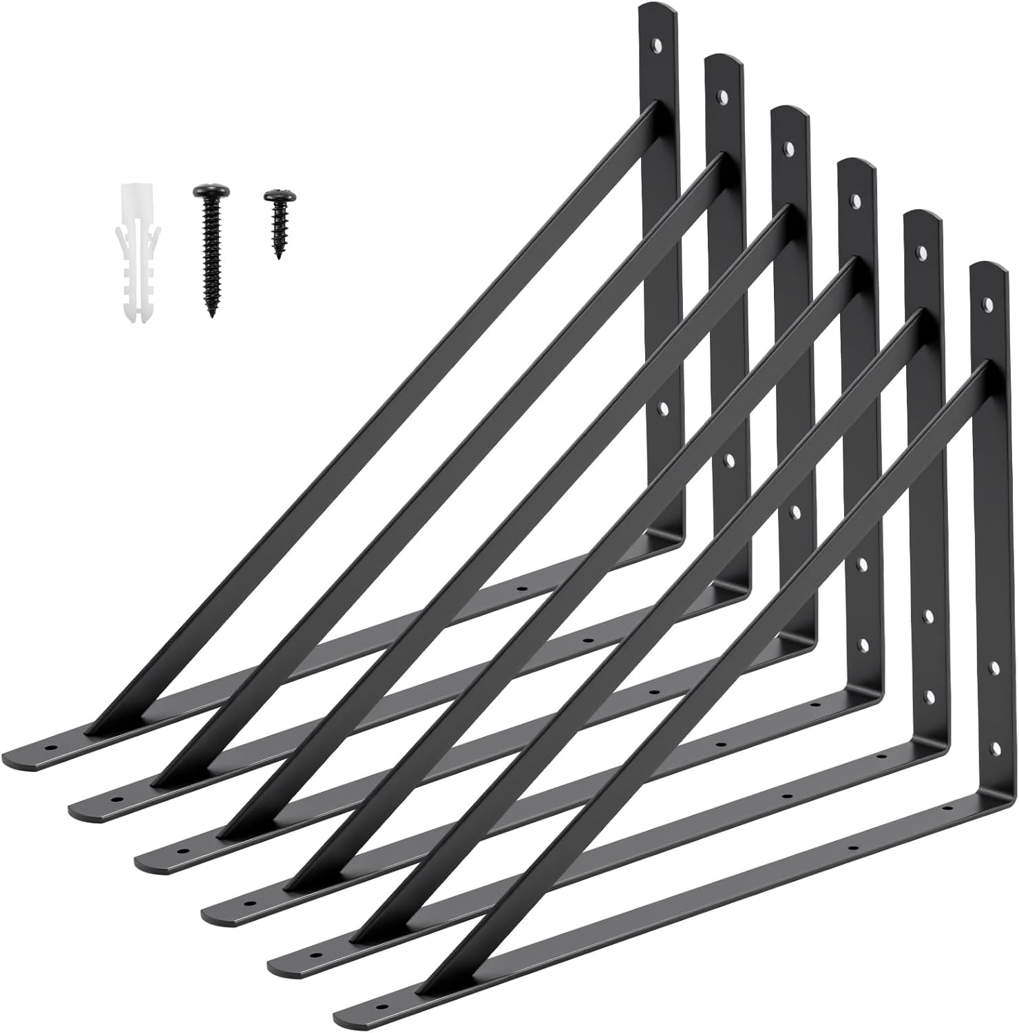 HOME MASTER HARDWARE 12 x 8 inch Heavy Duty Shelf Brackets, Load Capacity: 600lb, 10-Pack White Metal L Supports for Wall Mounted Wood Shelving, Shelves Bracket with Screws