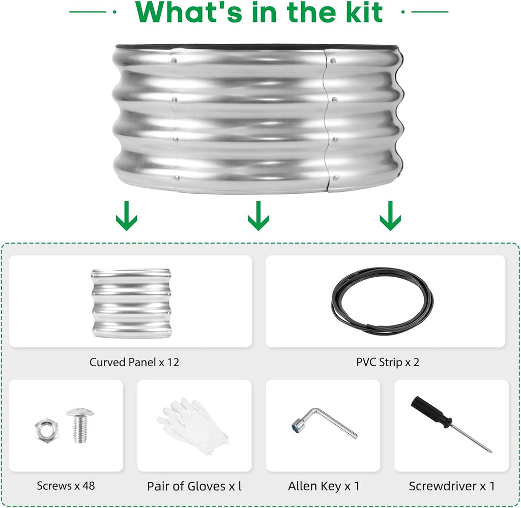 JERIA Raised Garden Bed,Galvanized Raised 2 PCS 2×2×1ft Planter Boxes Outdoor with Easy Assembly, Round Garden Bed for Vegetables, Fruits, Flowers