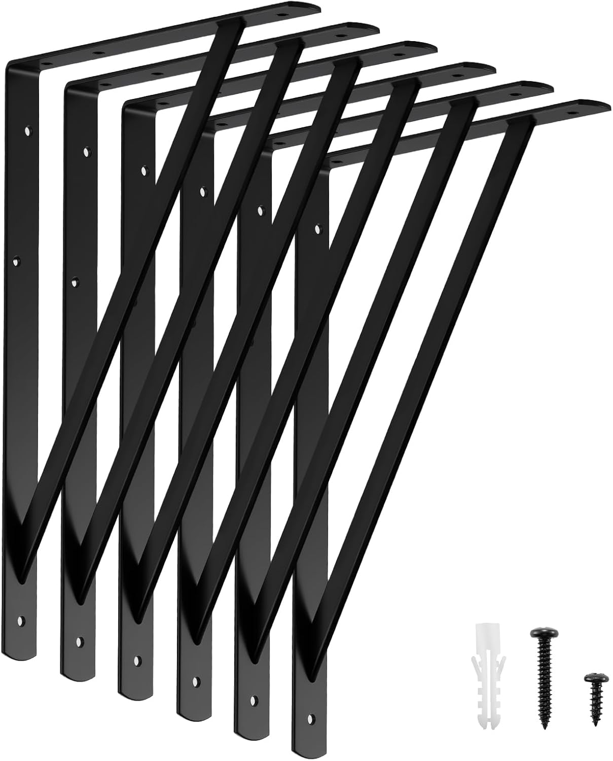 HOME MASTER HARDWARE 12 inch x 8 inch Heavy Duty Shelf Brackets, Load Capacity: 600lb, Black Metal 90 Degree Supports for Shelves 10-Pack, Wall Mounted L Bracket for Floating Shelving with Screws