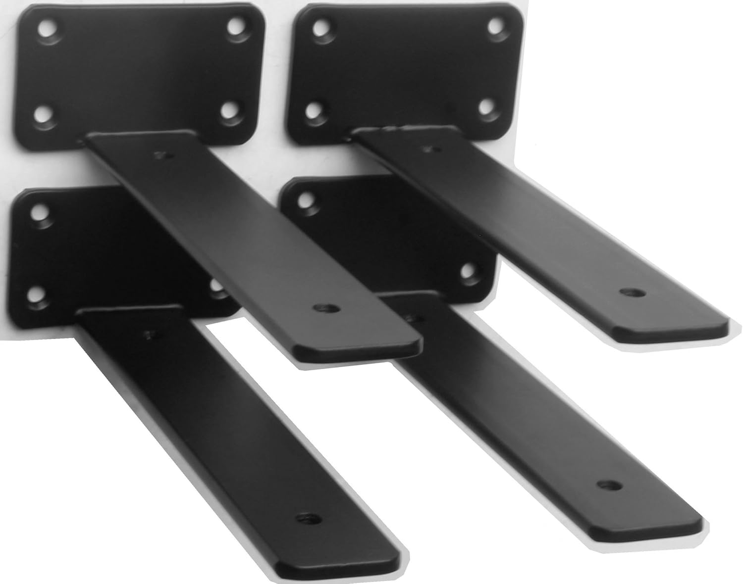 12 Pack - 12 inch Black Hidden L Shelf Bracket (1/5 Inch Thicked) Iron Floating Shelf Brackets Rustic Industrial Metal Brackets for Shelf Support
