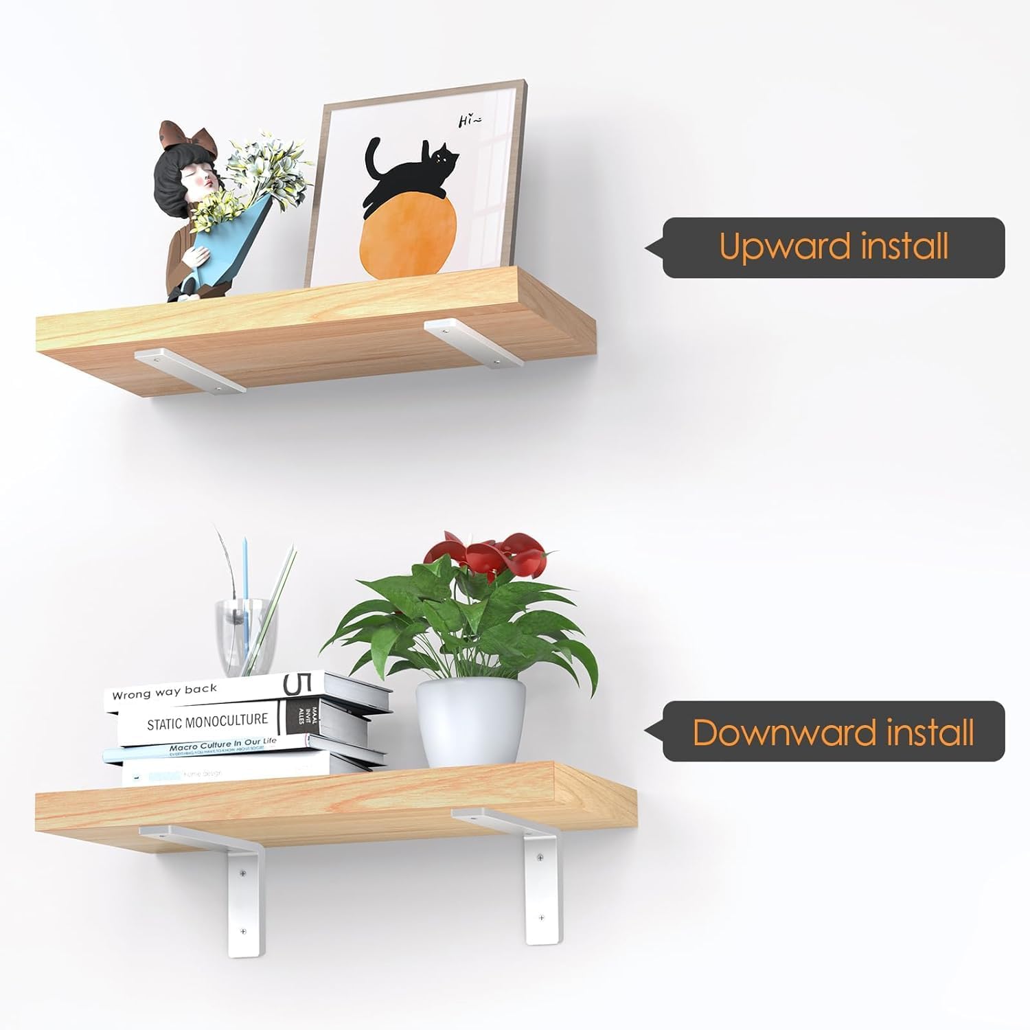 White Floating Shelf Bracket 10 Inch, 6 Pack Heavy Duty Shelf Brackets, Wall Shelf Bracket for DIY Decorative with Mounting Hardware