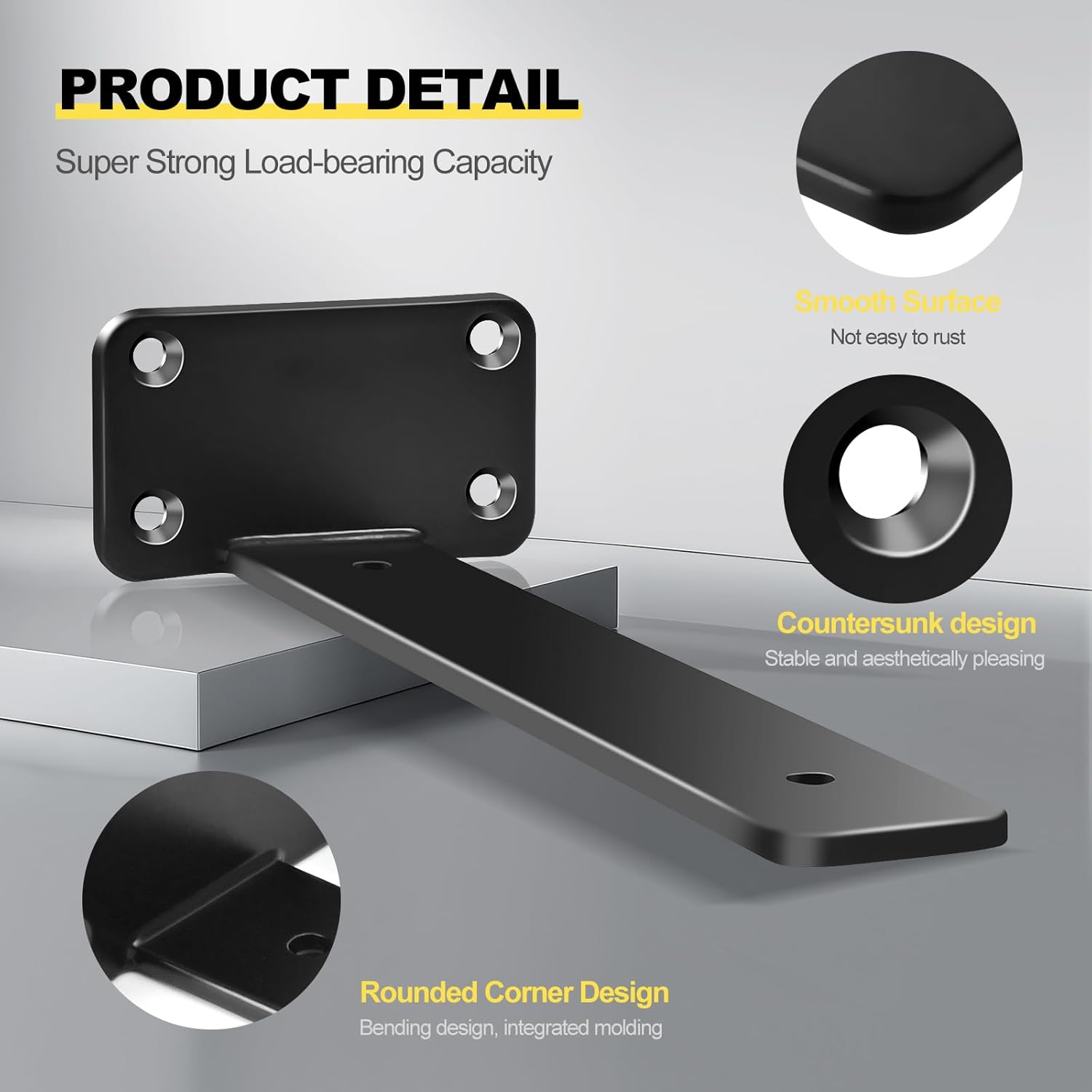 12 Pack - 12 inch Black Hidden L Shelf Bracket (1/5 Inch Thicked) Iron Floating Shelf Brackets Rustic Industrial Metal Brackets for Shelf Support