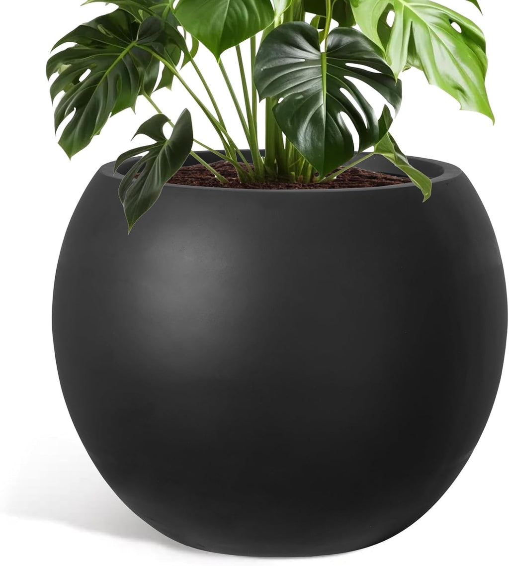 Large Round Planter with Drainage Hole, 13.7''H × 17.7''D Sphere Planter Indoor Plant Flower Pot for Outdoor Garden Patio Home, White