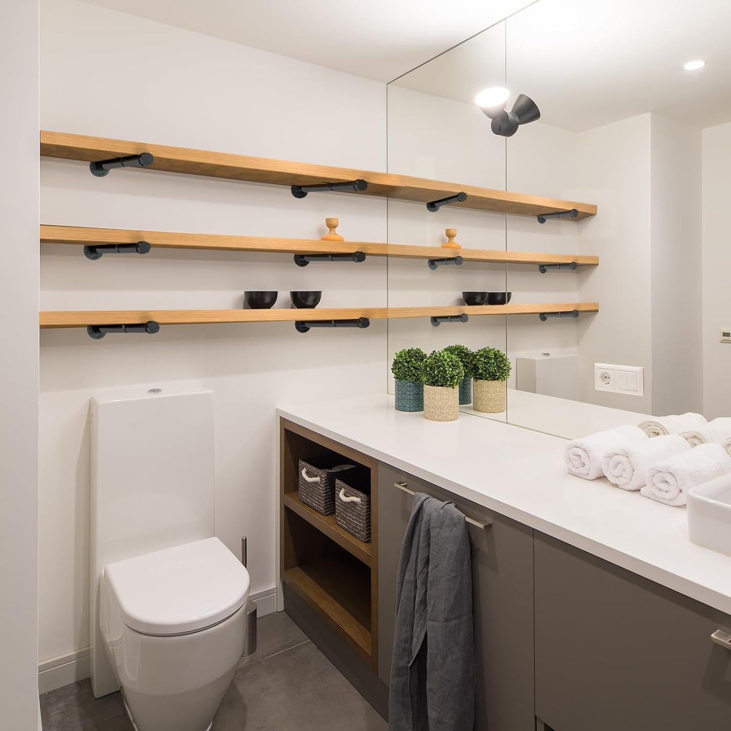 Industrial Pipe Shelf Brackets 12 Pack Floating Shelves L Brackets 12 Inch Black Shelving Bracket Heavy Duty for Wood, Kitchen, Laundry Room, Home Decor Hanger Bedroom