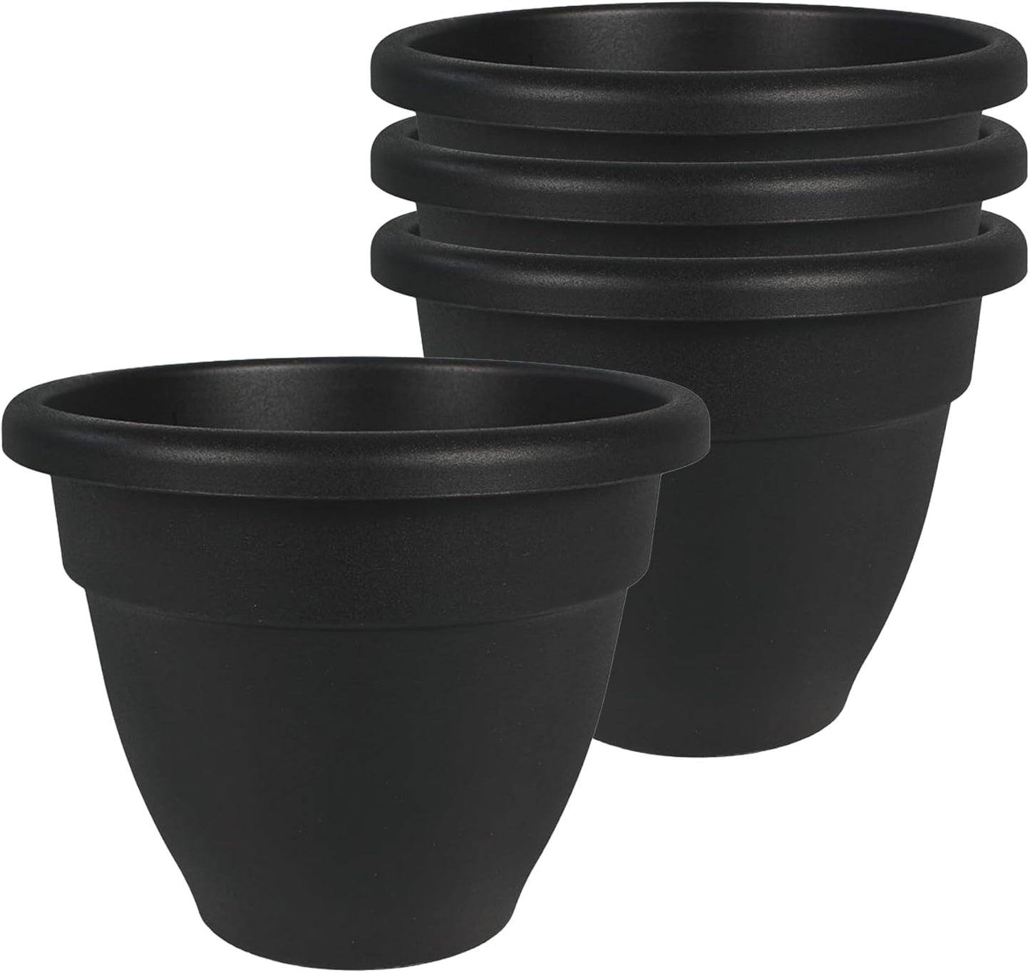 The HC Companies Caribbean Planter Pot - Outdoor & Indoor Plant Pot with Drainage Hole & Plug - Rolled Rim Plastic Pots for Plants & Flowers - Decorative Plant Pot (14" Black, Pack of 1)