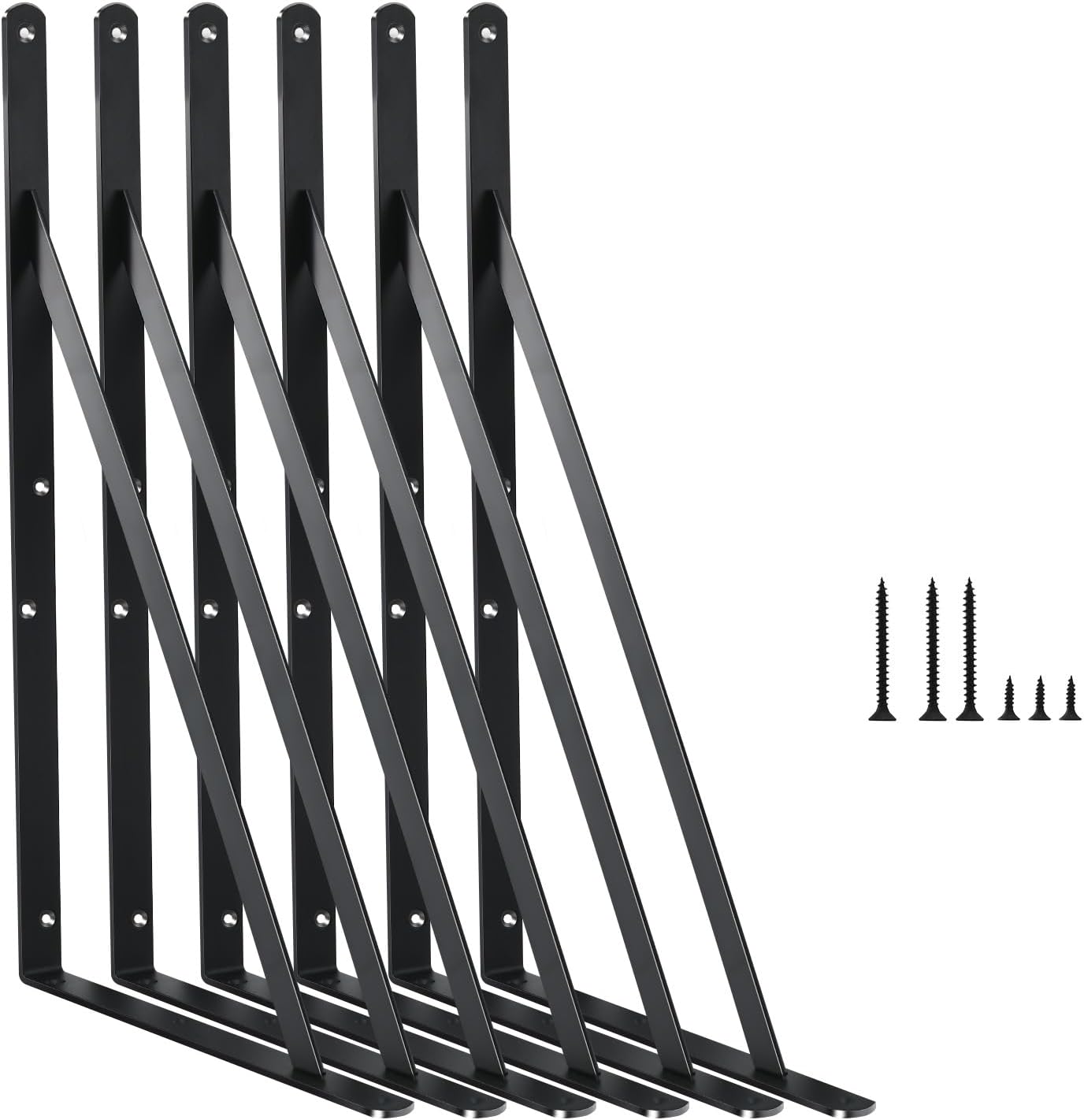 16 Pack L12 x H 8" Black Heavy Duty Shelf Brackets with Screws Metal Shelf Brackets Shelf Support Angle Brackets for Shelves L Brackets Heavy Duty Floating Shelf