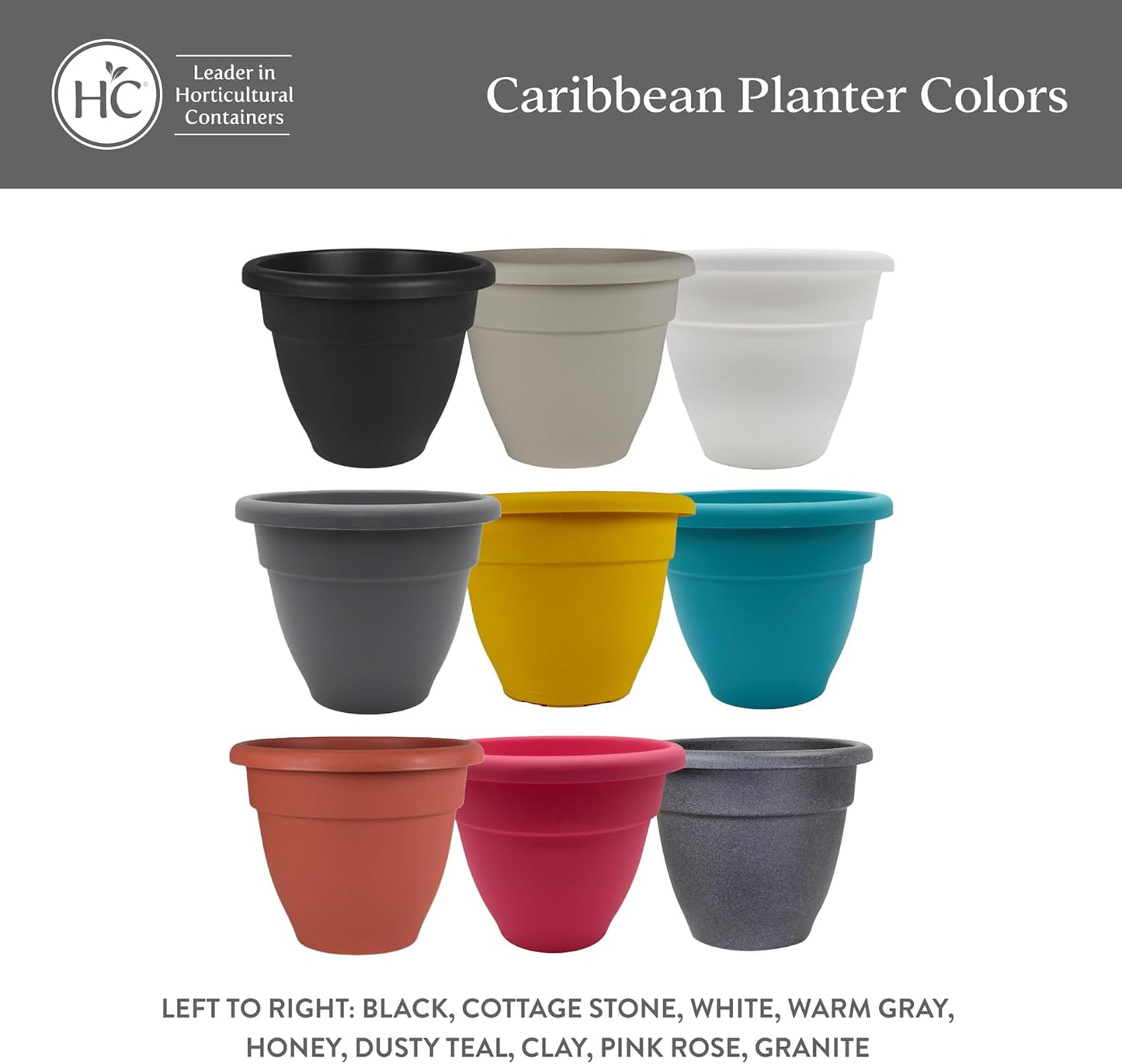 The HC Companies Caribbean Planter Pot - Outdoor & Indoor Plant Pot with Drainage Hole & Plug - Rolled Rim Plastic Pots for Plants & Flowers - Decorative Plant Pot (14" Black, Pack of 1)