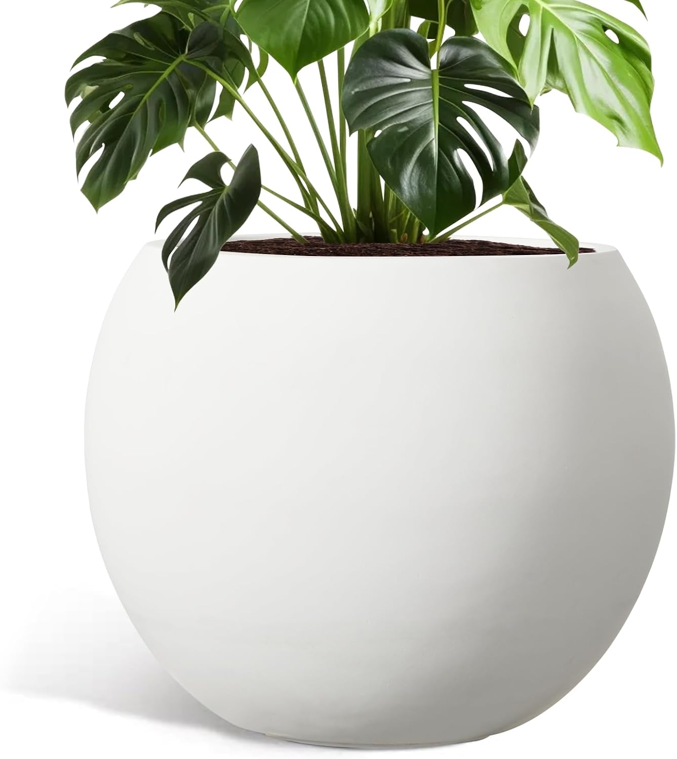 Large Round Planter with Drainage Hole, 13.7''H × 17.7''D Sphere Planter Indoor Plant Flower Pot for Outdoor Garden Patio Home, White