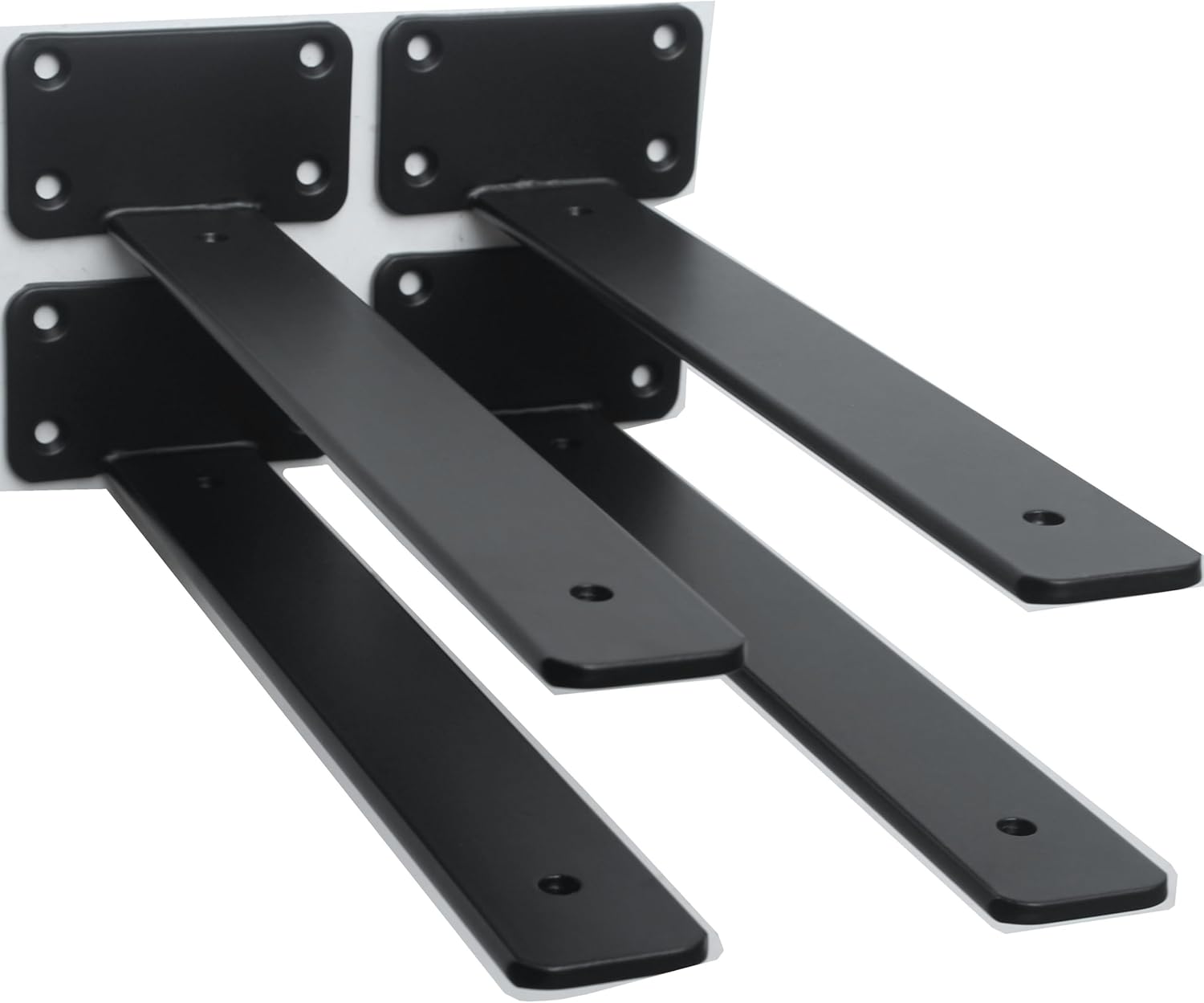 12 Pack - 8 inch Black Hidden L Shelf Bracket (1/5 Inch Thicked) Iron Floating Shelf Brackets Rustic Industrial Metal Brackets for Shelf Support