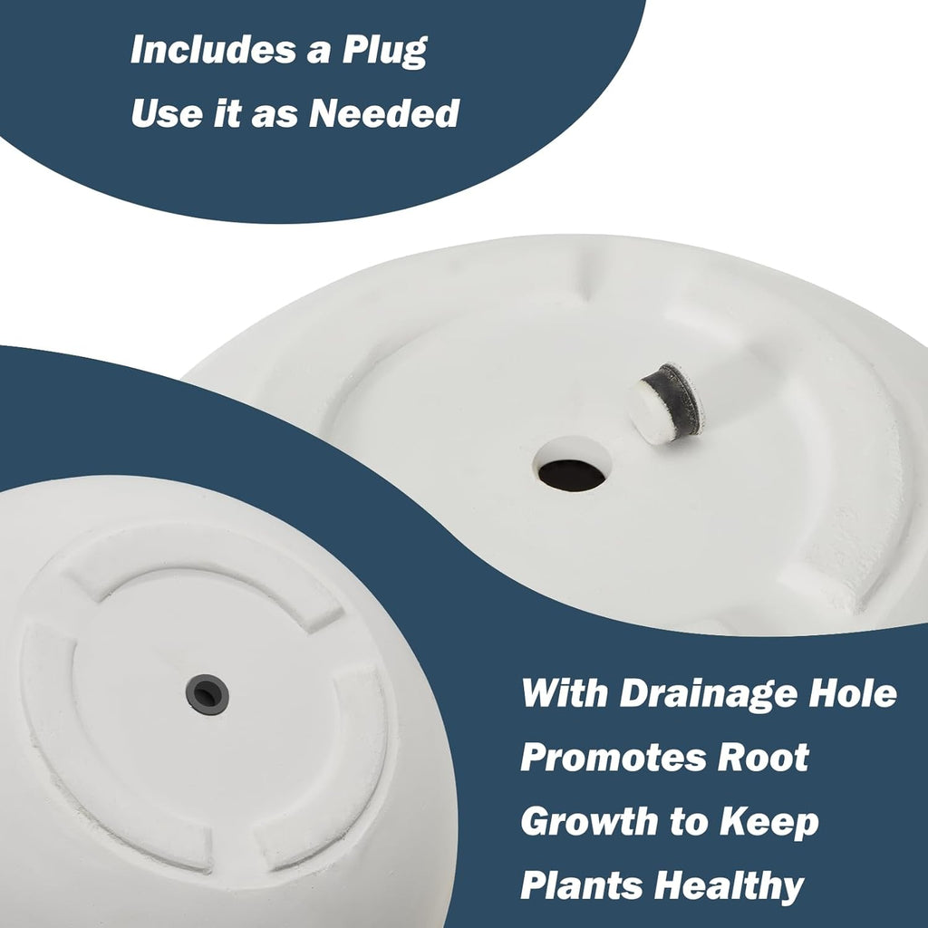 Large Round Planter with Drainage Hole, 13.7''H × 17.7''D Sphere Planter Indoor Plant Flower Pot for Outdoor Garden Patio Home, White