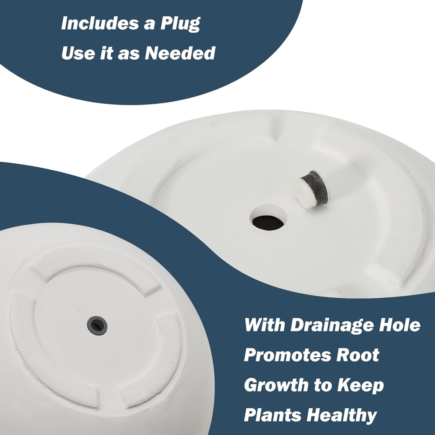 Large Round Planter with Drainage Hole, 13.7''H × 17.7''D Sphere Planter Indoor Plant Flower Pot for Outdoor Garden Patio Home, White