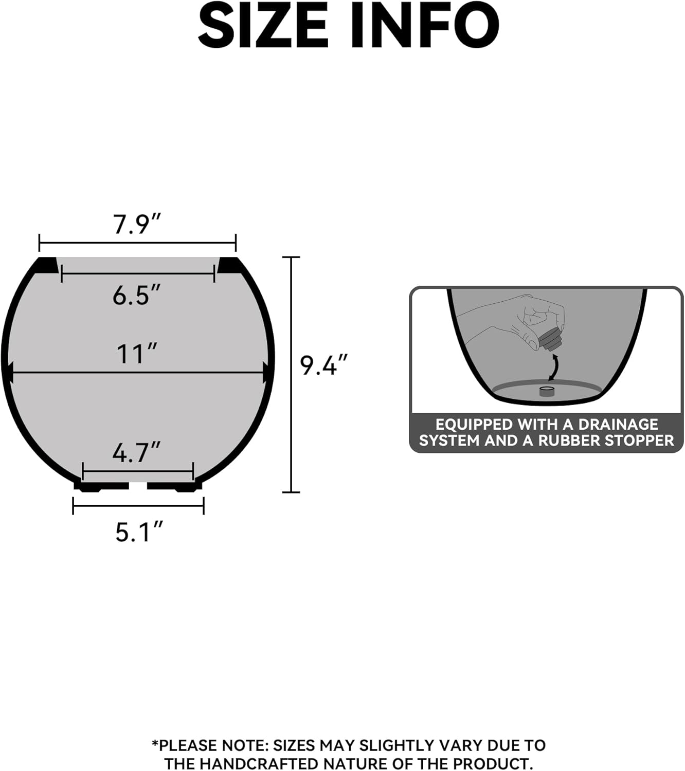 Kante Round Concrete Flower Pot, 11 Inch Dia (7.9" Opening) Sphere Shape Design Planter with Drainage Hole for Indoor & Outdoor Plants, Weathered Concrete Finish with Painted Interior