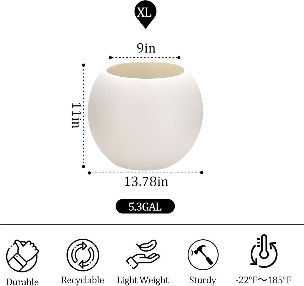 13.78”Dx11”H Large Round Planter,Planters for Indoor Plants & Outdoor,Durable Plastic-Concrete Material Sphere Planter with Drainage Hole & Rubber Plug Weather Resistant,Plant Pot,(9" Pot Opening)