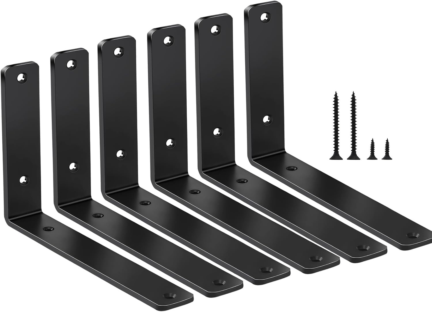 12 Pack - L 8" x H 6" x W1.5, 5mm Thick Black L Shelf Bracket, Iron Shelf Brackets, Metal Shelf Brackets, Floating Shelf, Shelf Supports with Screws