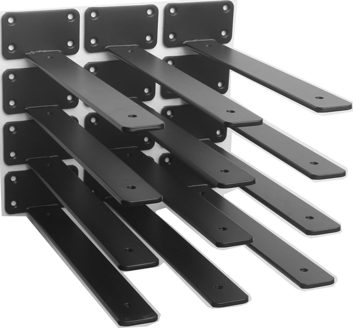 12 Pack - 8 inch Black Hidden L Shelf Bracket (1/5 Inch Thicked) Iron Floating Shelf Brackets Rustic Industrial Metal Brackets for Shelf Support
