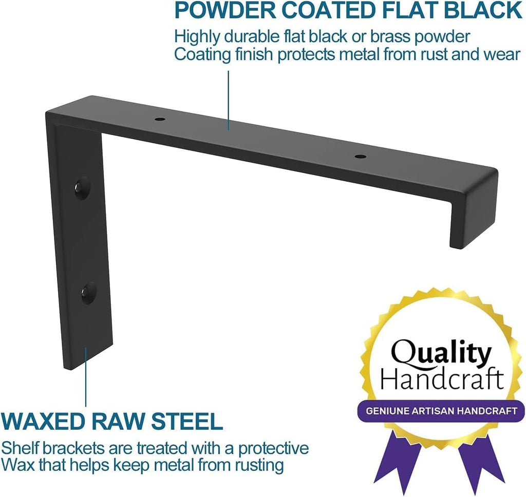 Shelf Brackets 12 Inch, Strong Heavy Duty Floating Shelf Brackets Pack of 8, Industrial Metal Iron Matte Black Shelving Brackets 1/5 Inch Thick Brackets for Shelves 8 PCS