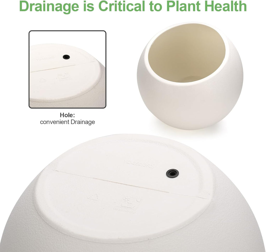 13.78”Dx11”H Large Round Planter,Planters for Indoor Plants & Outdoor,Durable Plastic-Concrete Material Sphere Planter with Drainage Hole & Rubber Plug Weather Resistant,Plant Pot,(9" Pot Opening)