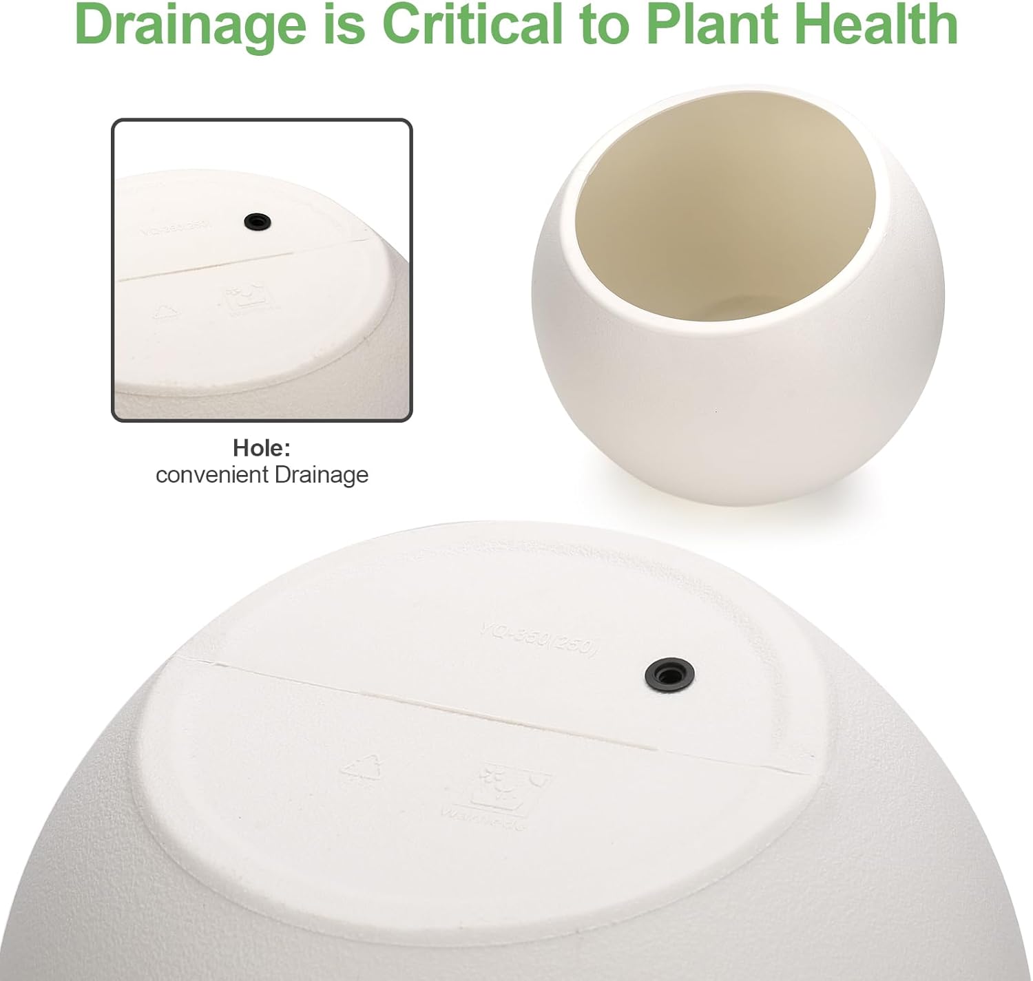 13.78”Dx11”H Large Round Planter,Planters for Indoor Plants & Outdoor,Durable Plastic-Concrete Material Sphere Planter with Drainage Hole & Rubber Plug Weather Resistant,Plant Pot,(9" Pot Opening)