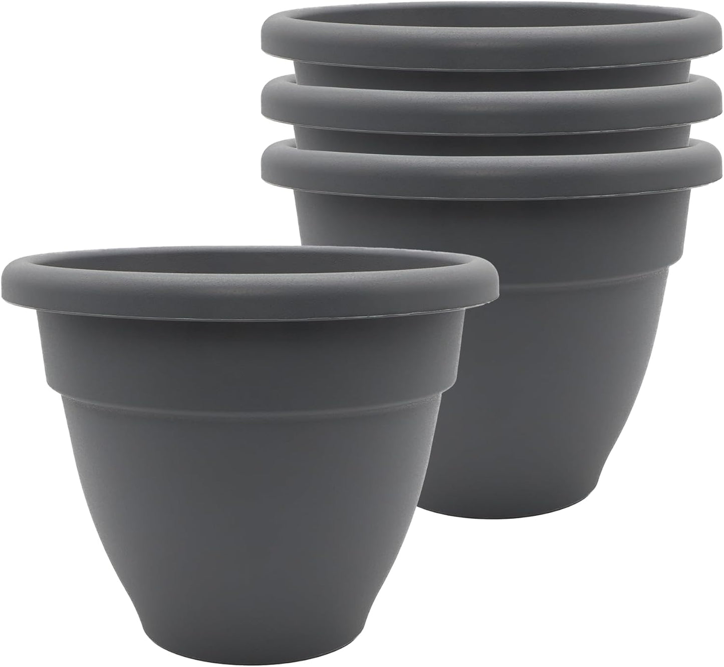 The HC Companies Caribbean Planter Pot - Outdoor & Indoor Plant Pot with Drainage Hole & Plug - Rolled Rim Plastic Pots for Plants & Flowers - Decorative Plant Pot (14" Black, Pack of 1)
