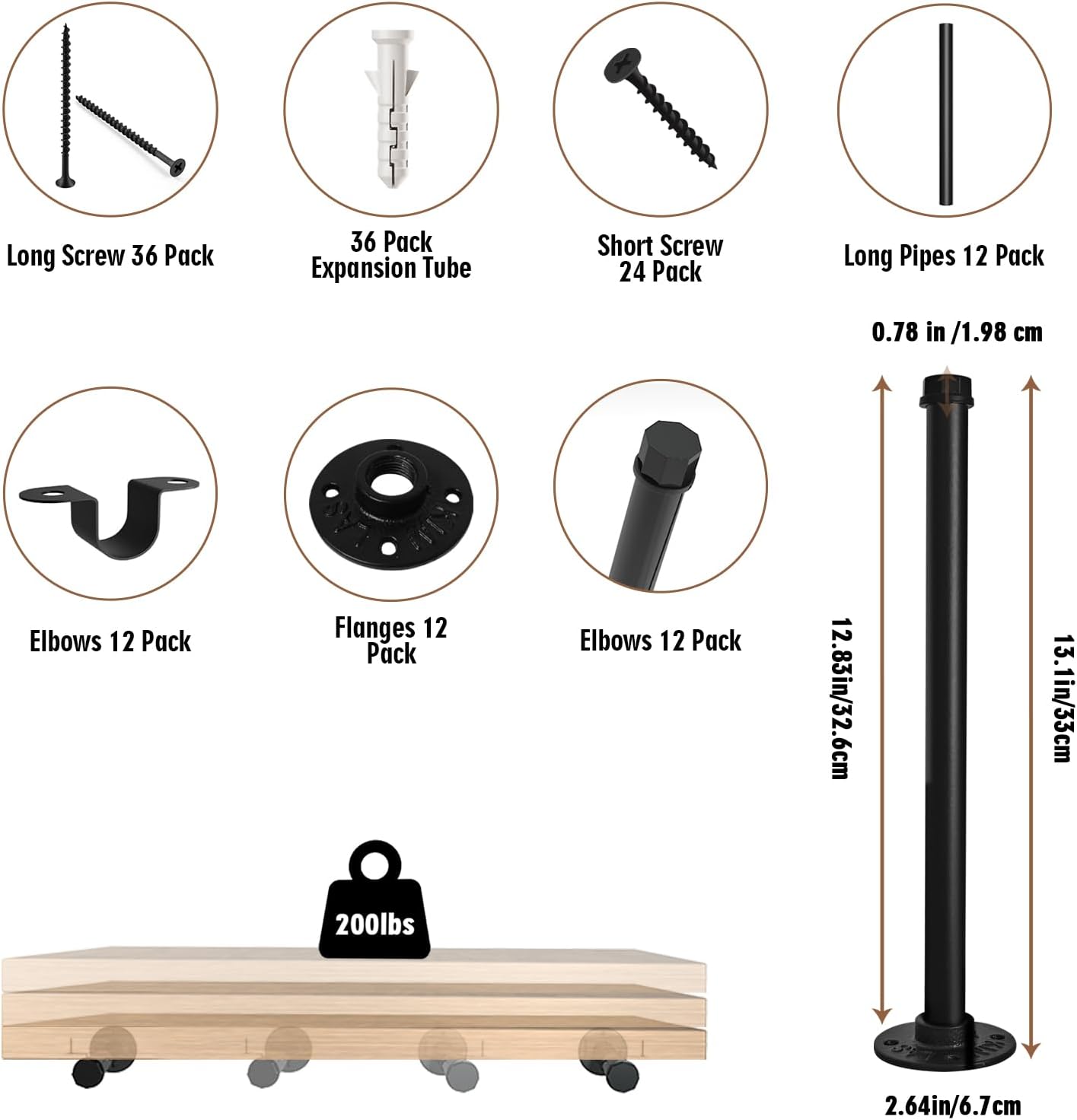 Industrial Pipe Shelf Brackets 12 Pack Floating Shelves L Brackets 12 Inch Black Shelving Bracket Heavy Duty for Wood, Kitchen, Laundry Room, Home Decor Hanger Bedroom