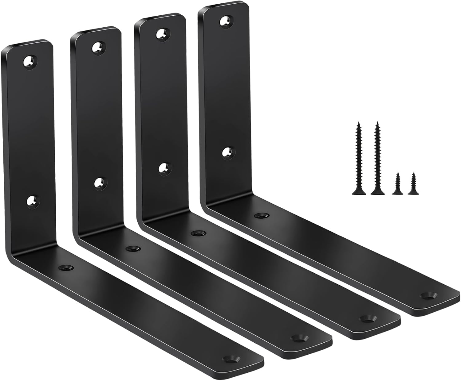 12 Pack - L 8" x H 6" x W1.5, 5mm Thick Black L Shelf Bracket, Iron Shelf Brackets, Metal Shelf Brackets, Floating Shelf, Shelf Supports with Screws