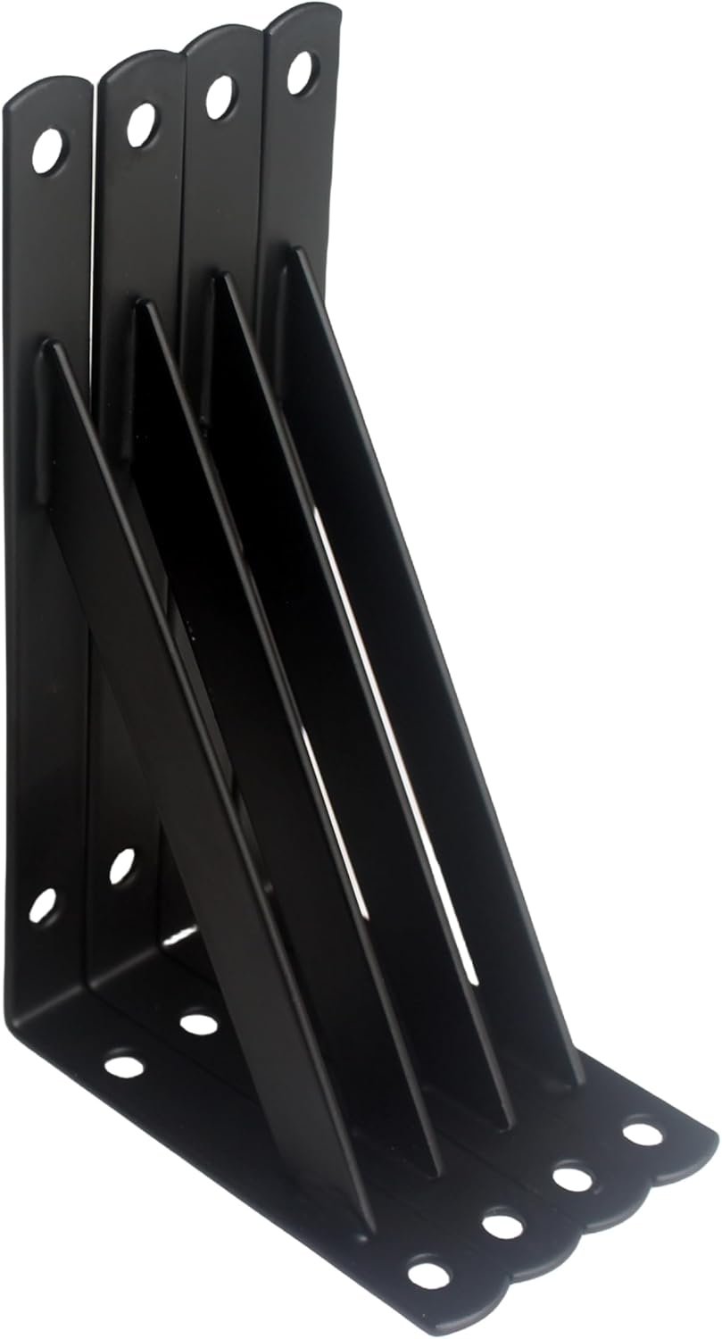16 Pack L12 x H 8" Black Heavy Duty Shelf Brackets with Screws Metal Shelf Brackets Shelf Support Angle Brackets for Shelves L Brackets Heavy Duty Floating Shelf