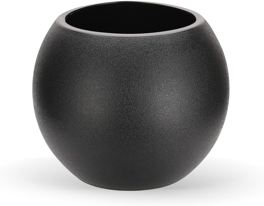 13.78”Dx11”H Large Round Planter,Planters for Indoor Plants & Outdoor,Durable Plastic-Concrete Material Sphere Planter with Drainage Hole & Rubber Plug Weather Resistant,Plant Pot,(9" Pot Opening)