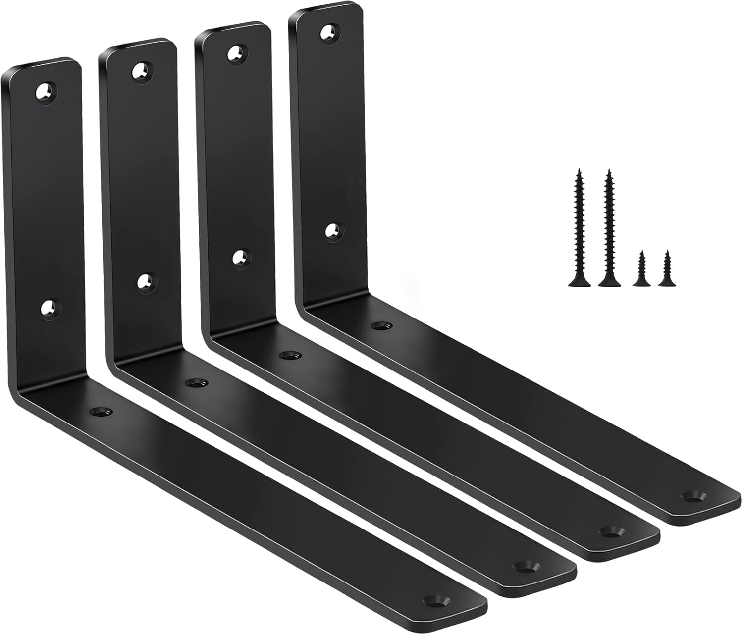 12 Pack - L 8" x H 6" x W1.5, 5mm Thick Black L Shelf Bracket, Iron Shelf Brackets, Metal Shelf Brackets, Floating Shelf, Shelf Supports with Screws