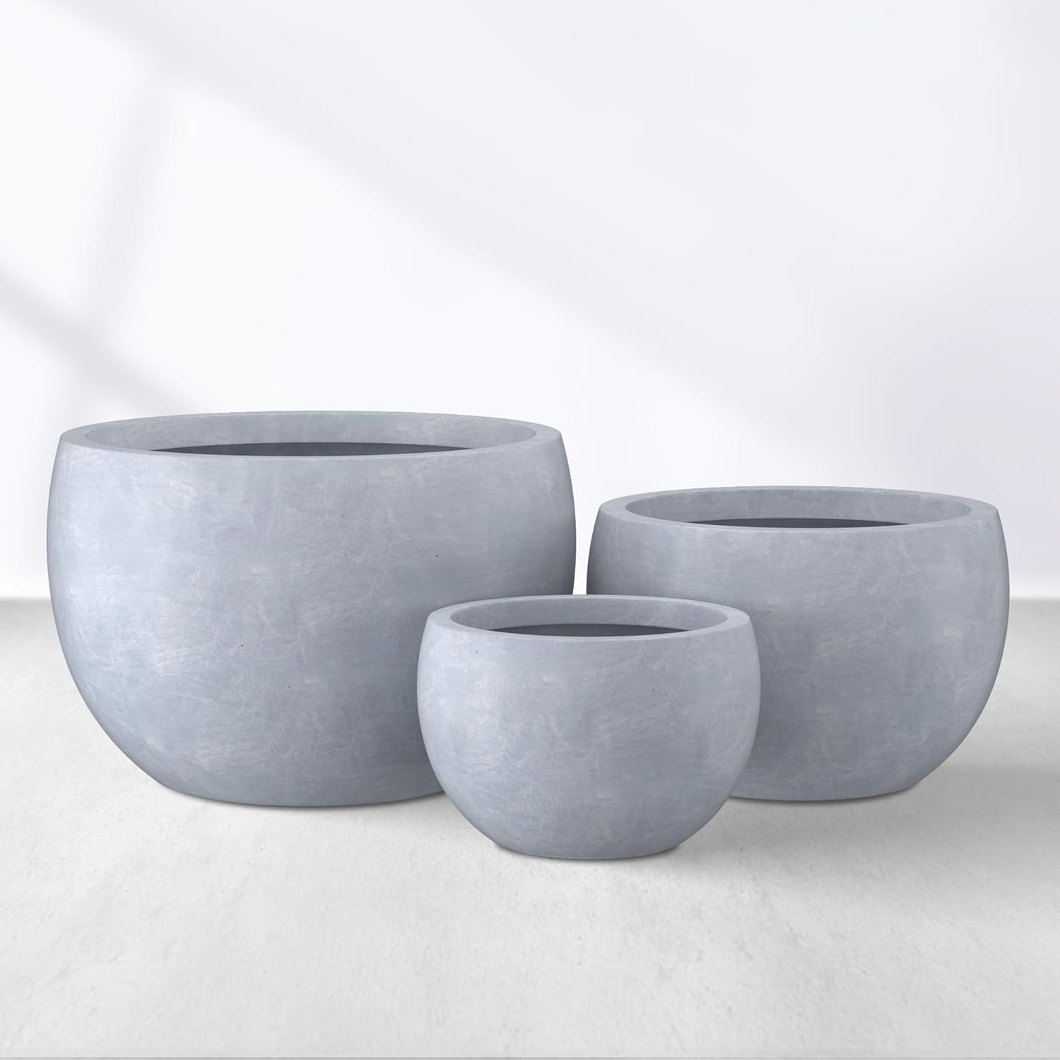 Kante 15.7" Dia Round Concrete Planter, Outdoor/Indoor Large Bowl Plant Pots with Drainage Hole and Rubber Plug for Garden Patio Balcony Home, Charcoal