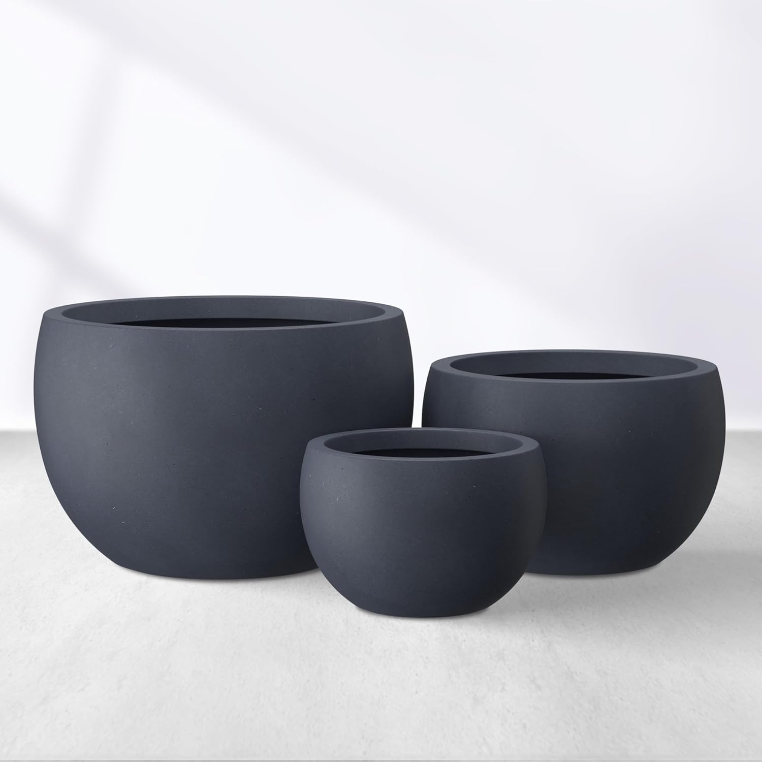 Kante 15.7" Dia Round Concrete Planter, Outdoor/Indoor Large Bowl Plant Pots with Drainage Hole and Rubber Plug for Garden Patio Balcony Home, Charcoal