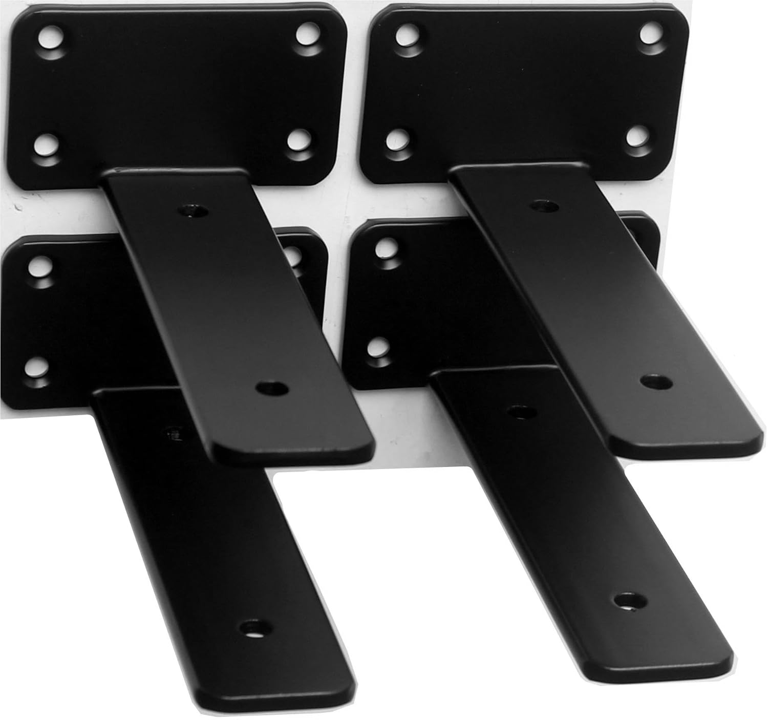 12 Pack - 8 inch Black Hidden L Shelf Bracket (1/5 Inch Thicked) Iron Floating Shelf Brackets Rustic Industrial Metal Brackets for Shelf Support