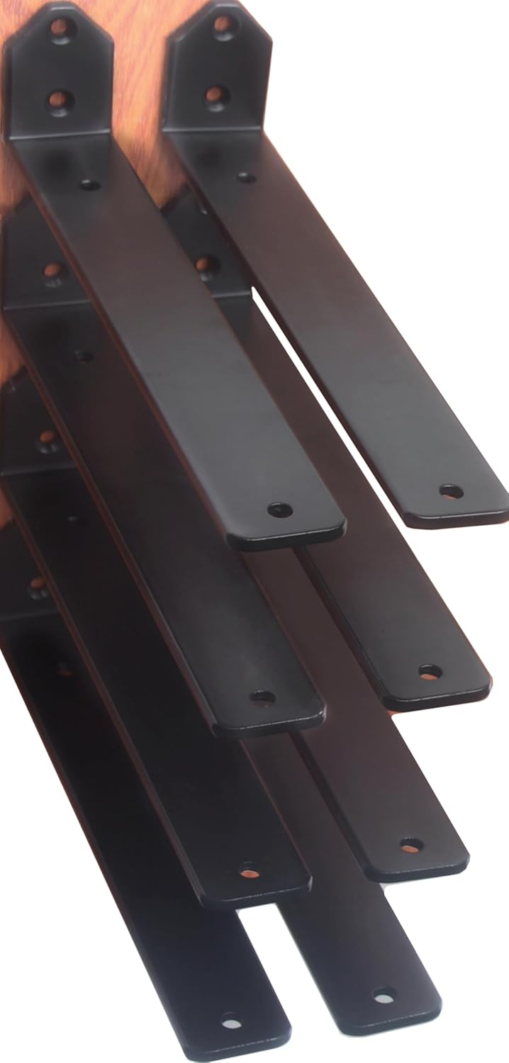 12 Pack - L 8" x H 6" x W1.5, 5mm Thick Black L Shelf Bracket, Iron Shelf Brackets, Metal Shelf Brackets, Floating Shelf, Shelf Supports with Screws