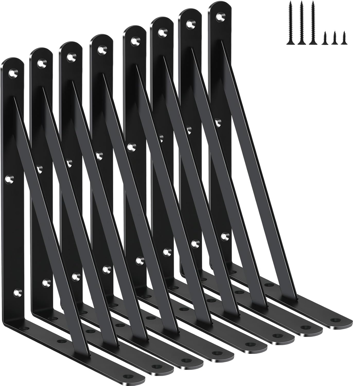 12 Pack L14 x H 10" Black Heavy Duty Shelf Brackets with Screws Metal Shelf Brackets Shelf Support Angle Brackets for Shelves L Brackets Heavy Duty Floating Shelf