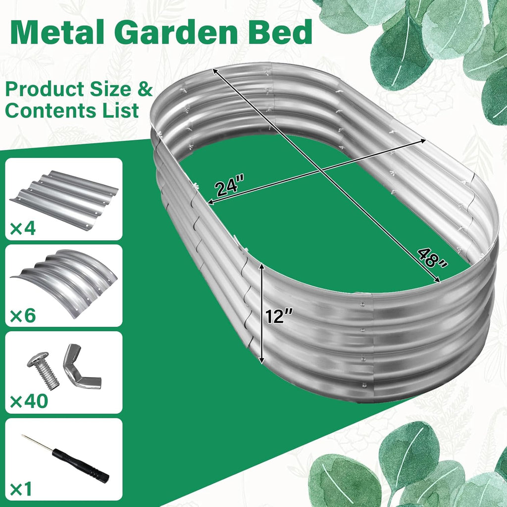 TATAANTY Galvanized Raised Garden Bed for Outdoor: 4X2X1ft Durable Metal Vegetable Plant Container Kit - Oval Planter Box for Gardening Flower Trough （2 Pack）